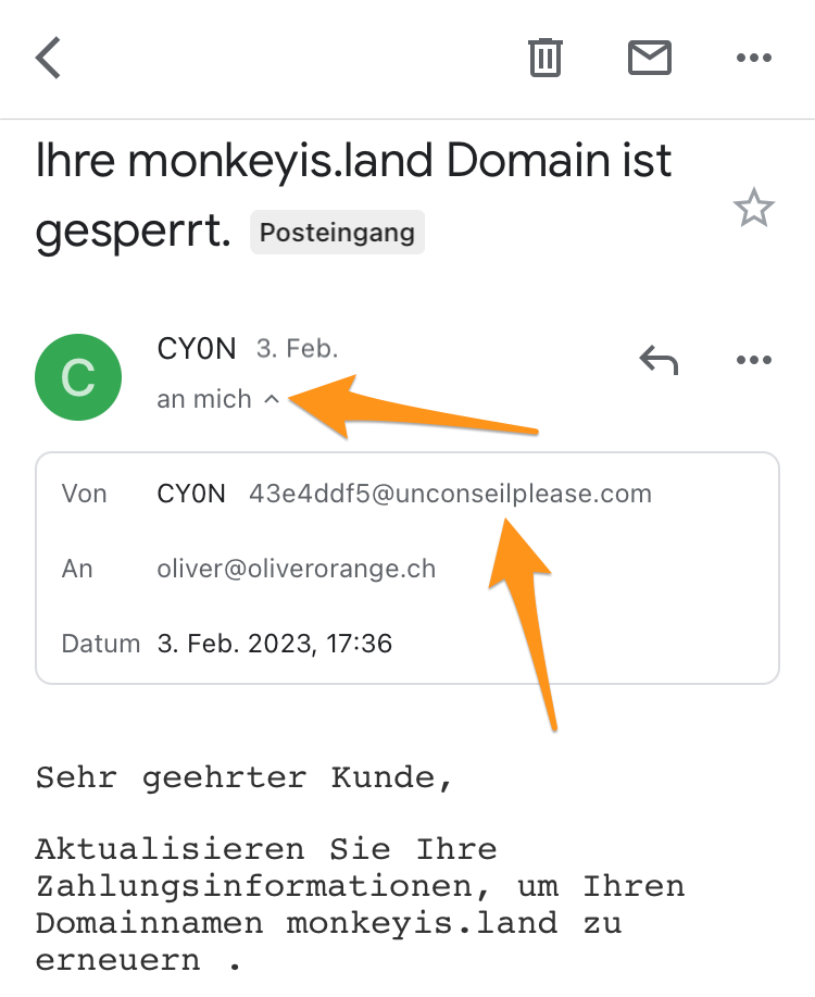 Absendeadresse in der Gmail-App anzeigen