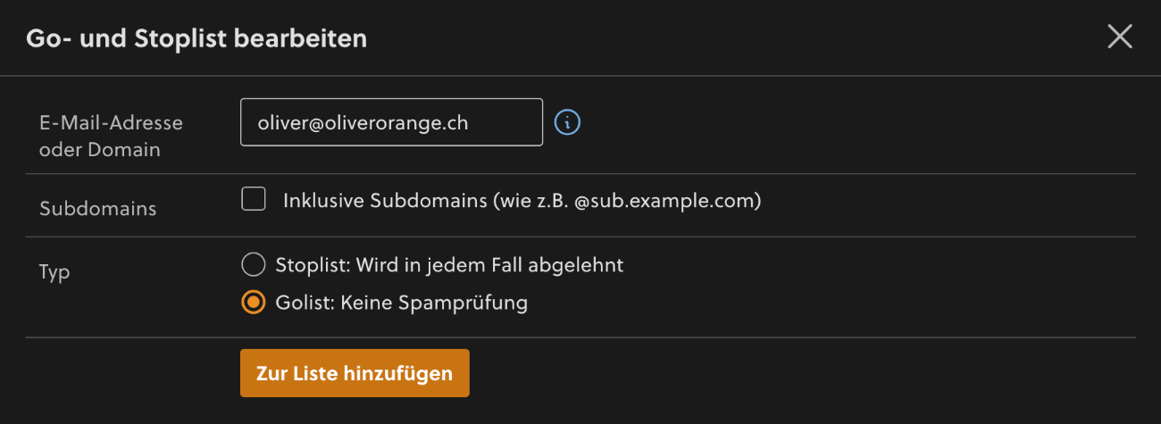 Eintrag zur Golist hinzufügen