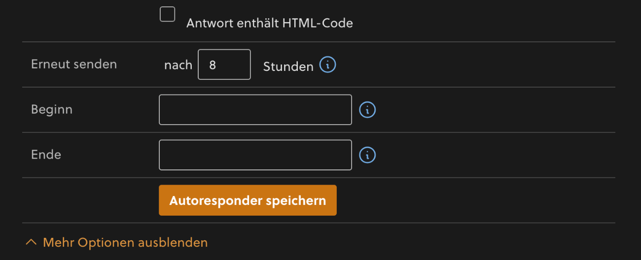 Weitere Optionen bei der Einrichtung vom Autoresponder