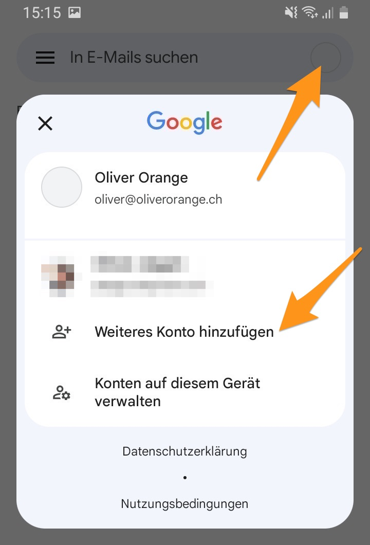 Öffne die Kontenverwaltung der App und wähle «Weiteres Konto hinzufügen»