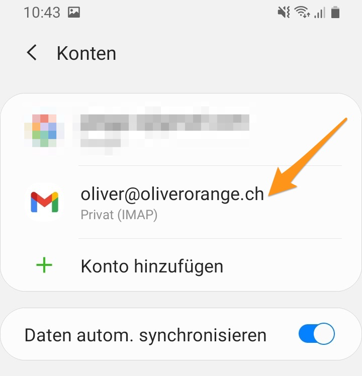 Liste der installierten E-Mail-Konten