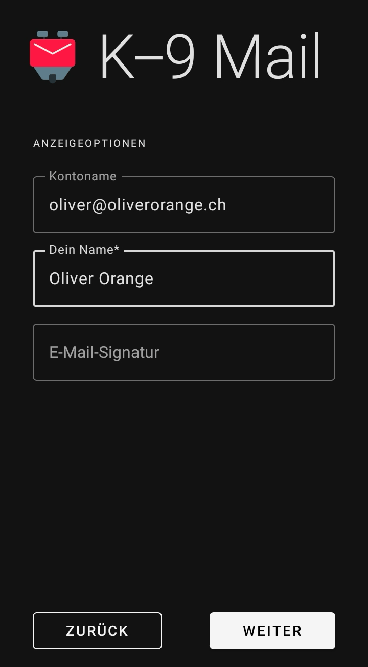 Name für dein E-Mail-Konto angeben