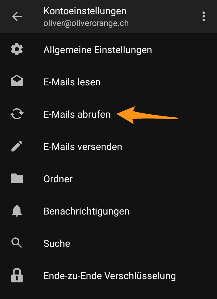 Wähle «E-Mails abrufen»