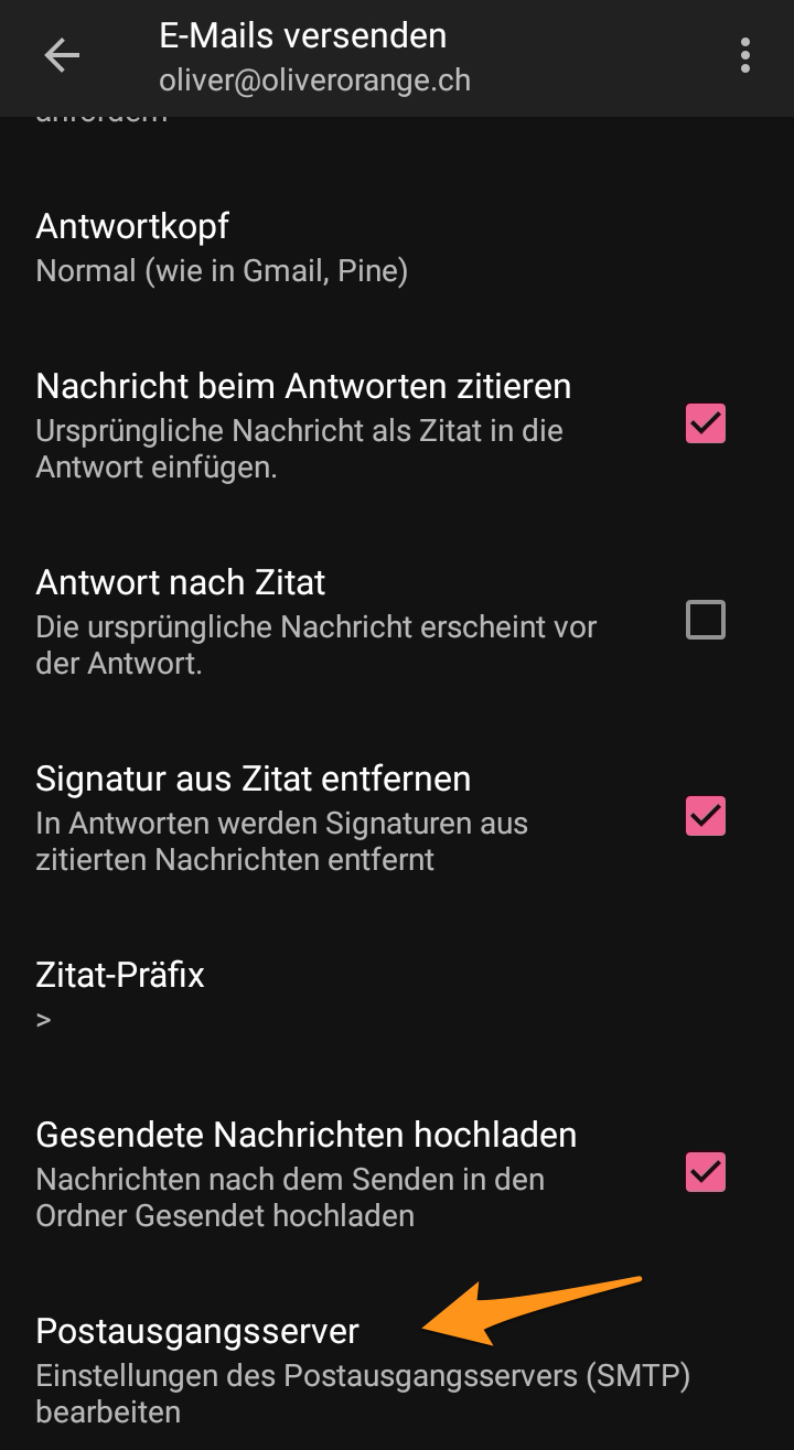 Wähle «Postausgangsserver»