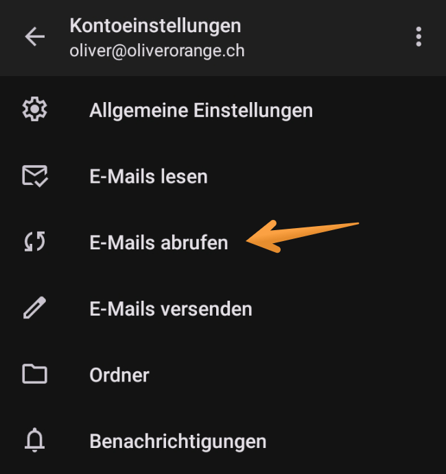 Wähle «E-Mails abrufen»