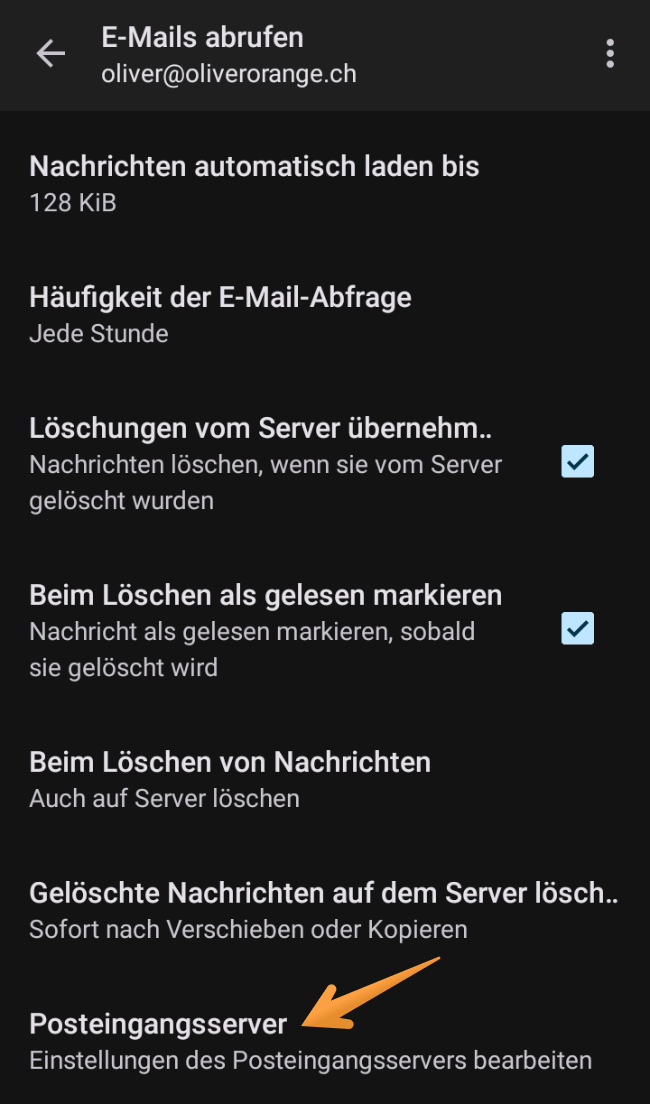 Wähle «Posteingangsserver»