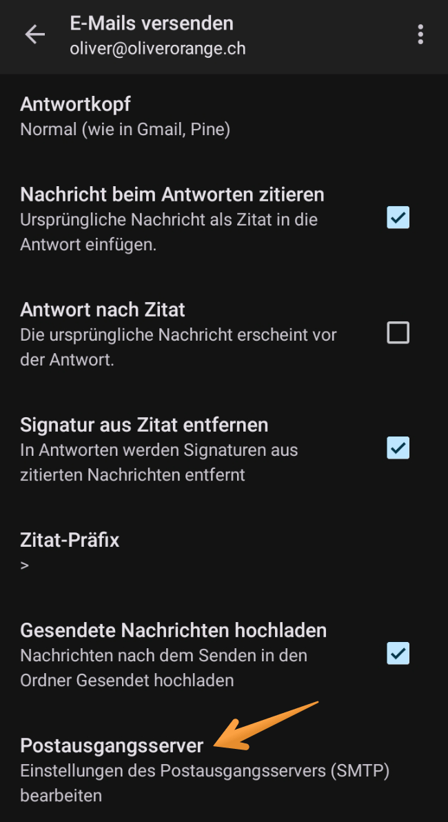 Wähle «Postausgangsserver»