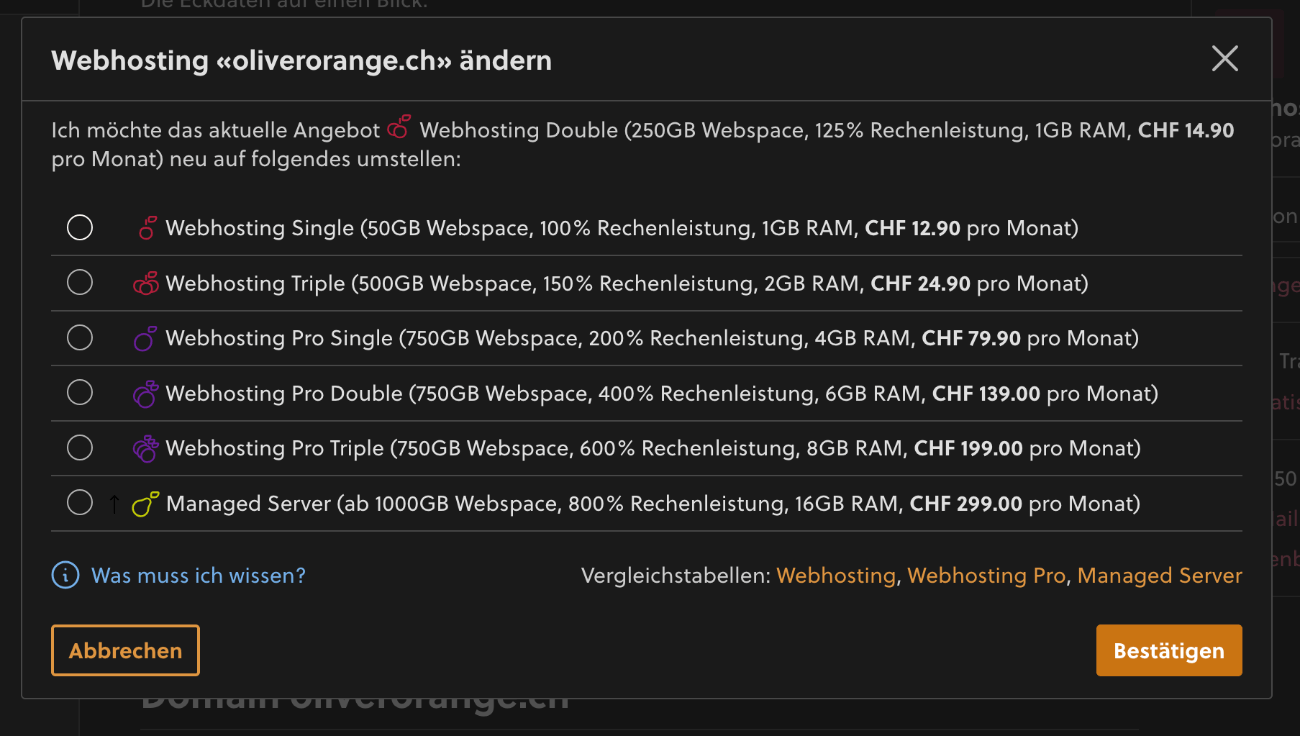 Angebot oliverorange.ch ändern