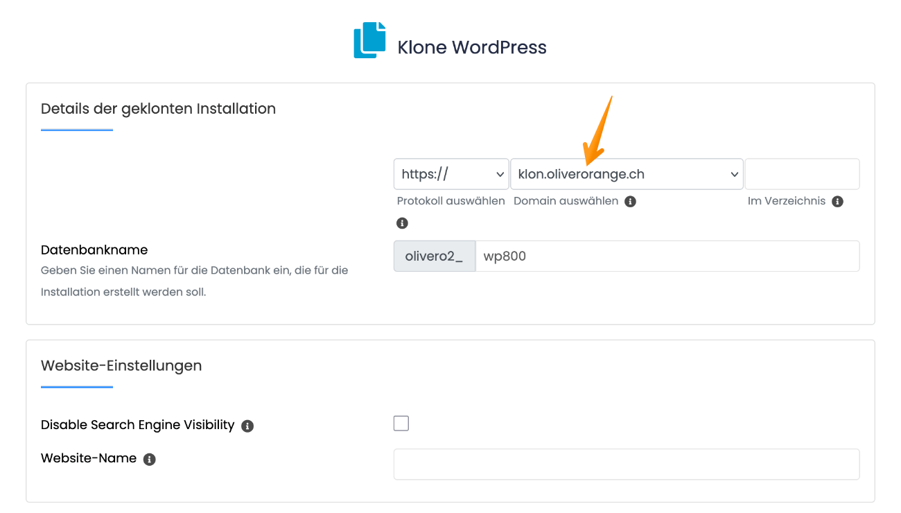 Website auf eine Subdomain klonen