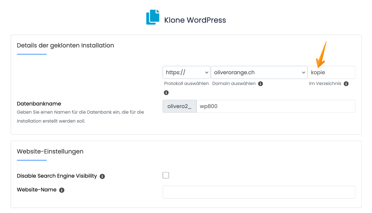 Website in Unterverzeichnis klonen
