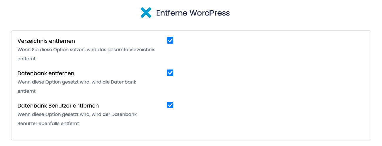 Optionen wählen und das Entfernen bestätigen