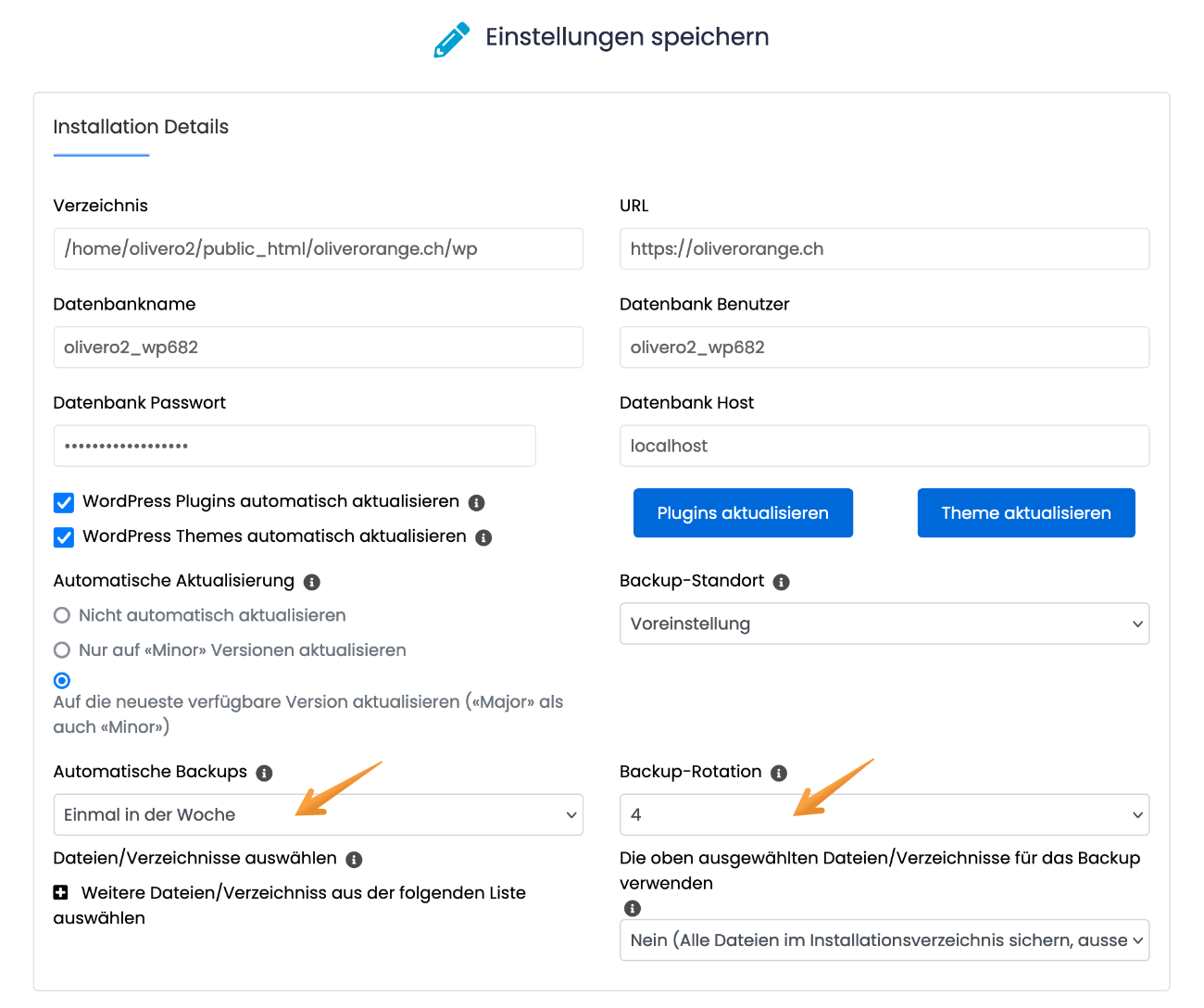 Einstellung für automatische Backups