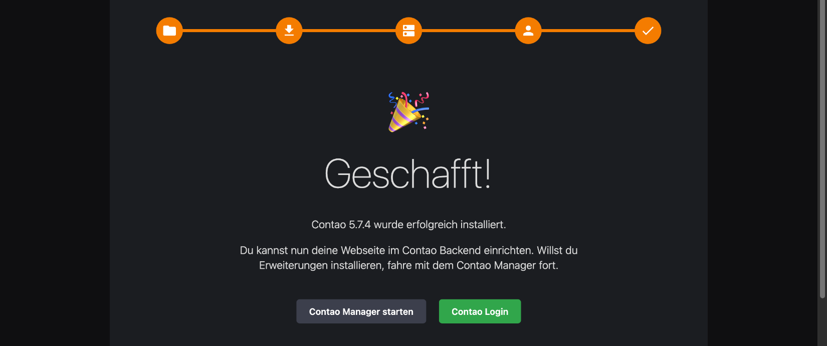 Contao wurde erfolgreich installiert