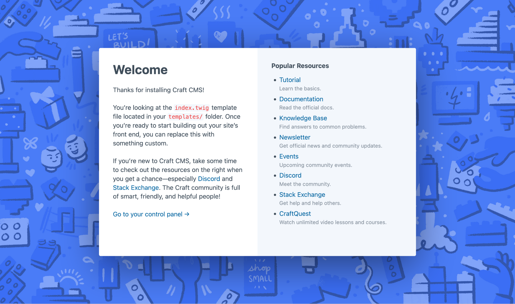 Craft CMS wurde erfolgreich installiert