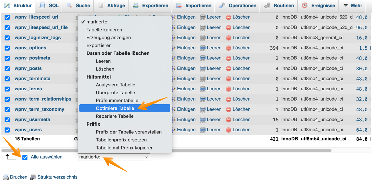 Tabelle(n) optimieren