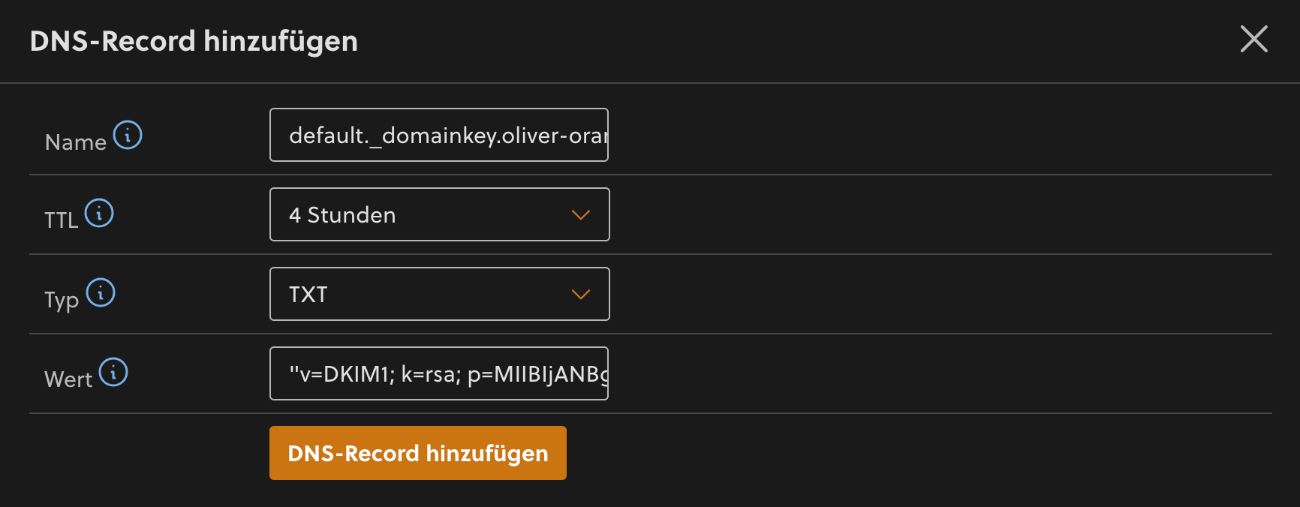 DKIM-Record hinzufügen