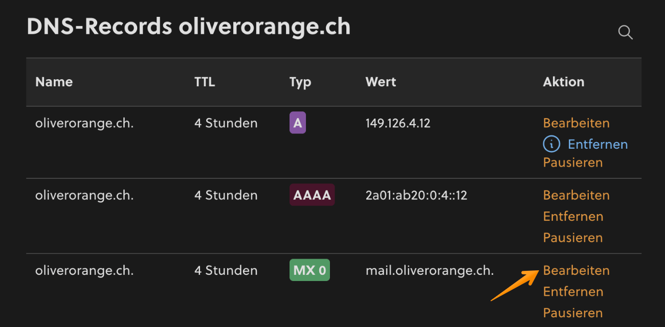 Übersicht aller DNS-Einträge