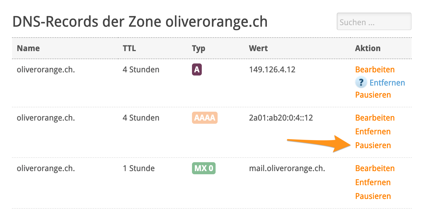 AAAA-Record pausieren