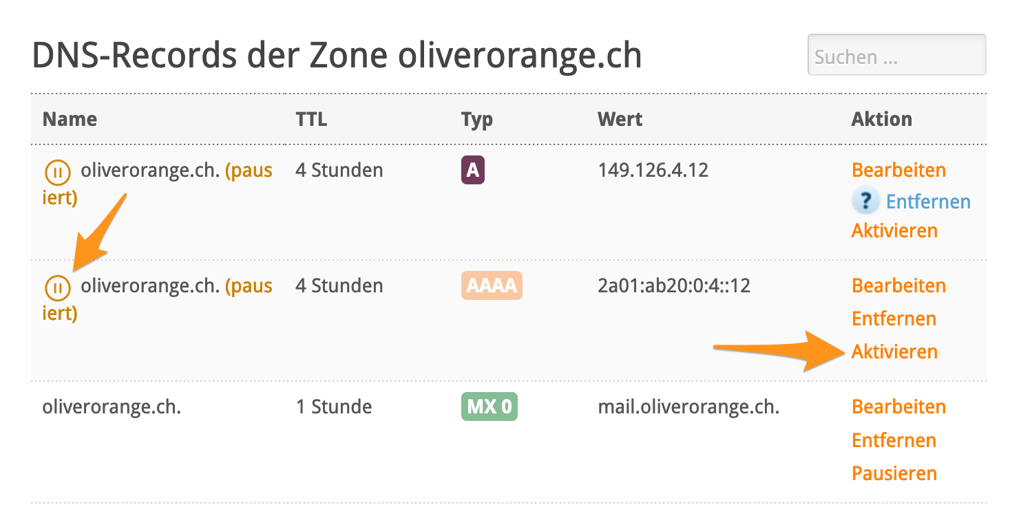 DNS-Records pausiert