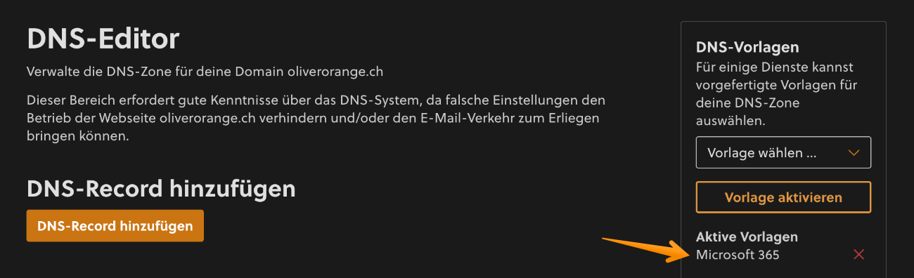 DNS-Vorlage zum Deaktivieren auswählen