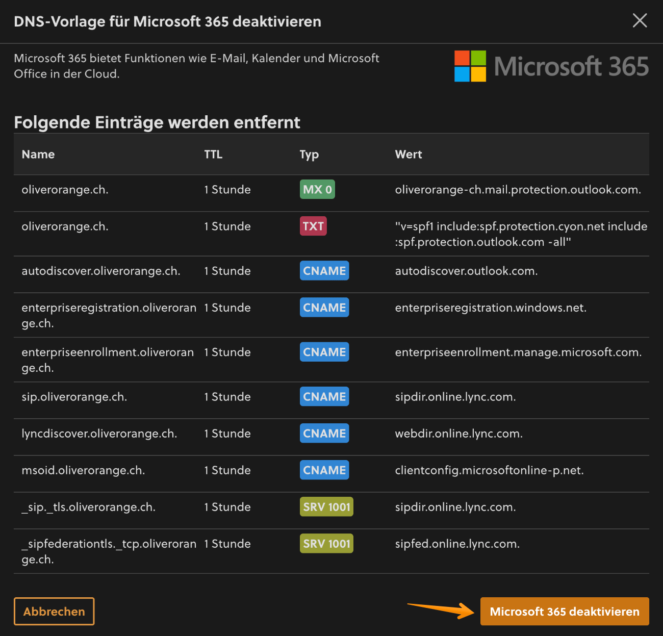 DNS-Vorlage aktivieren