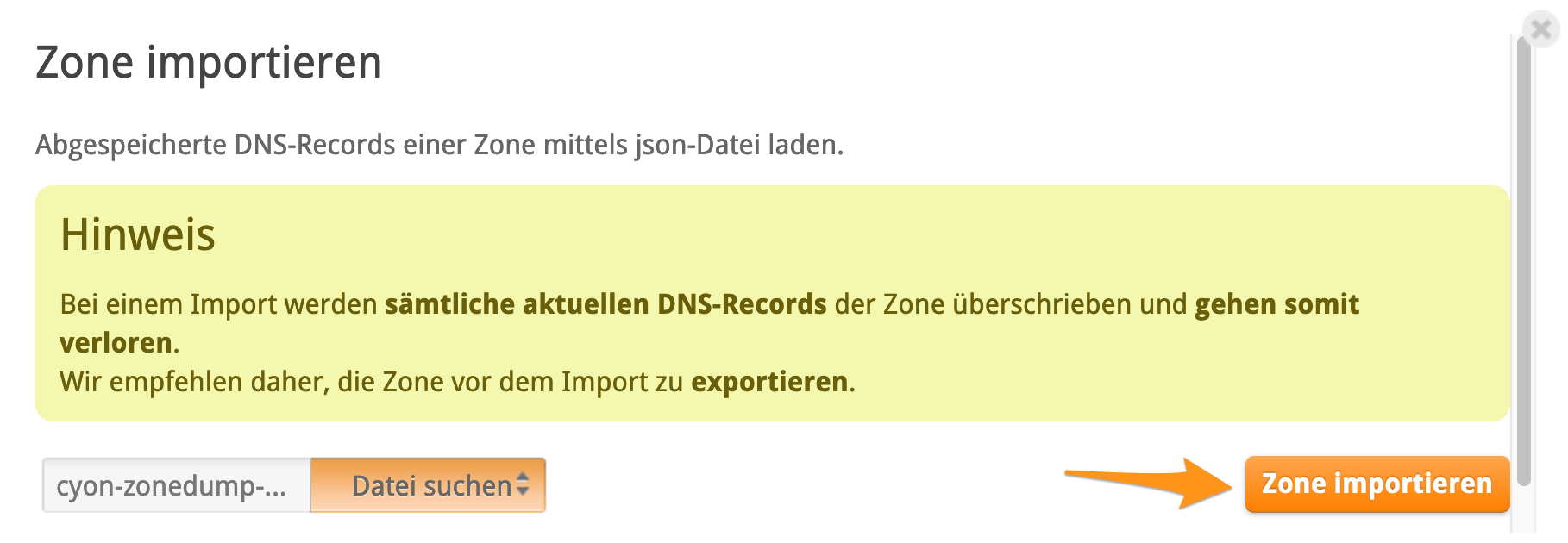 DNS-Zone importieren