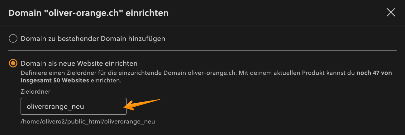 Domain als neue Website einrichten