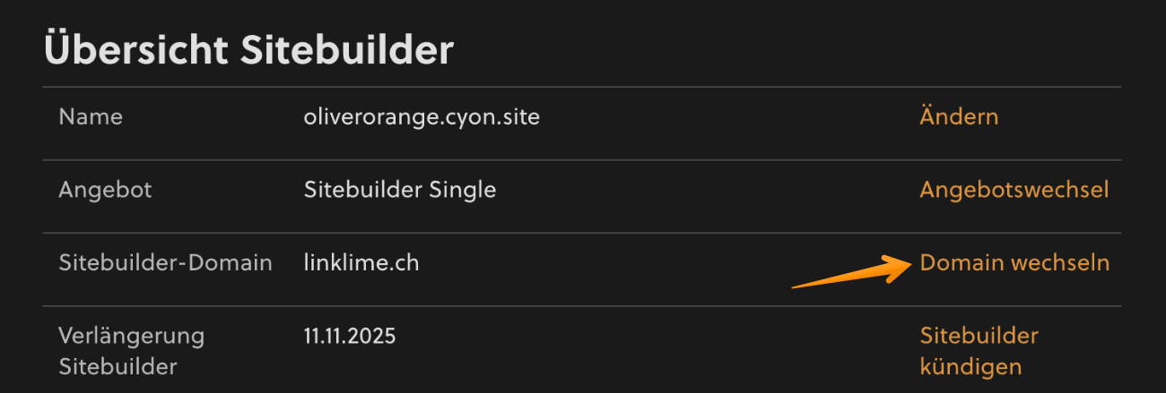 Sitebuilder-Domian wechseln