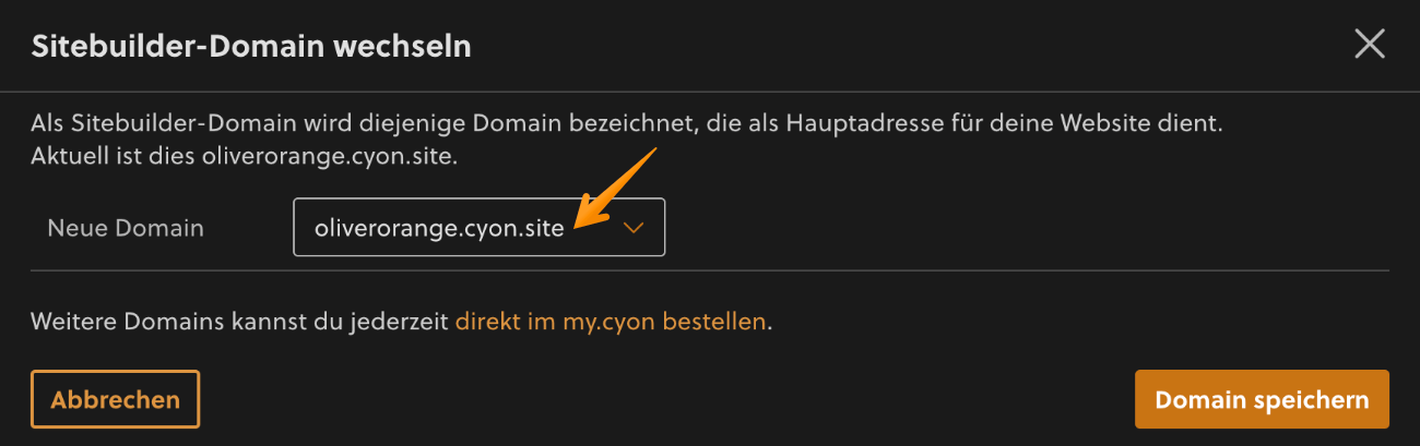 Neue Sitebuilder-Domain wählen