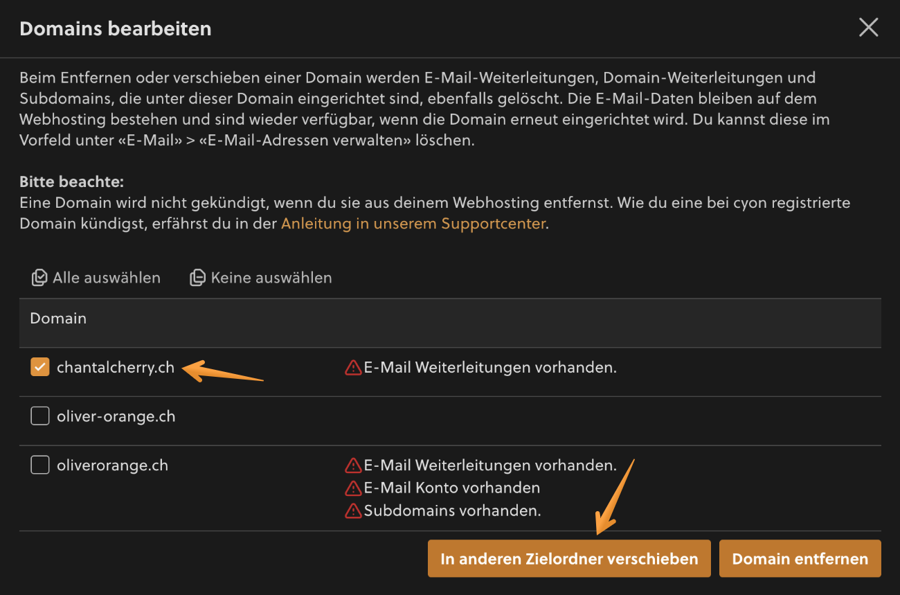 Domains auswählen