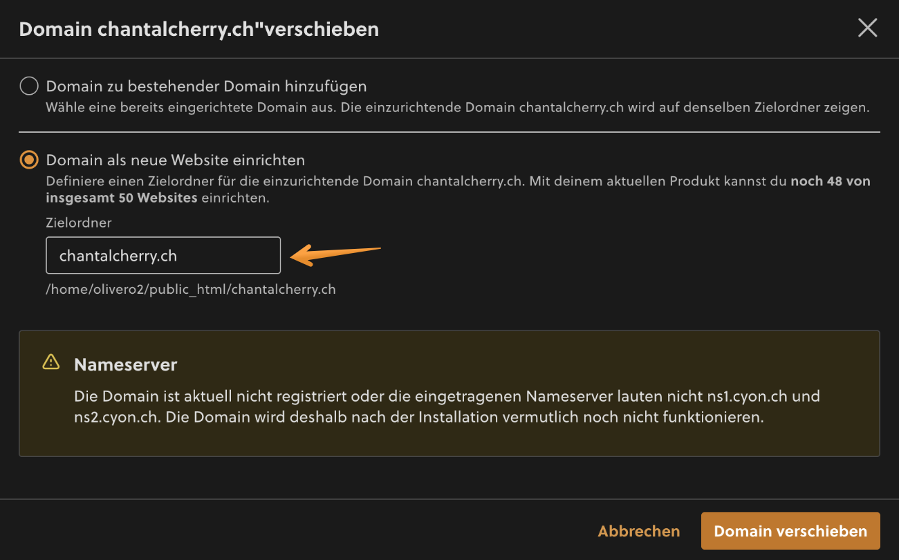 Domain als neue Website einrichten