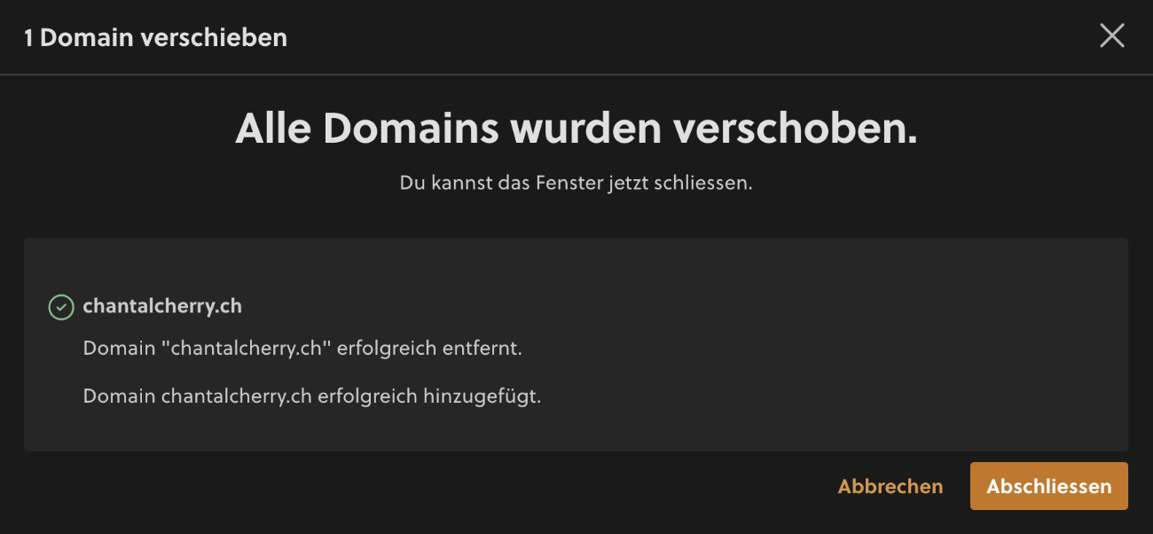 Abschluss vom Prozess «In anderen Zielordner verschieben»