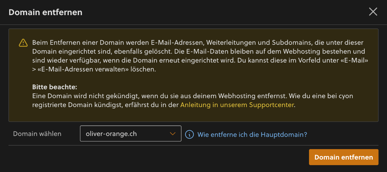 Hauptdomain entfernen