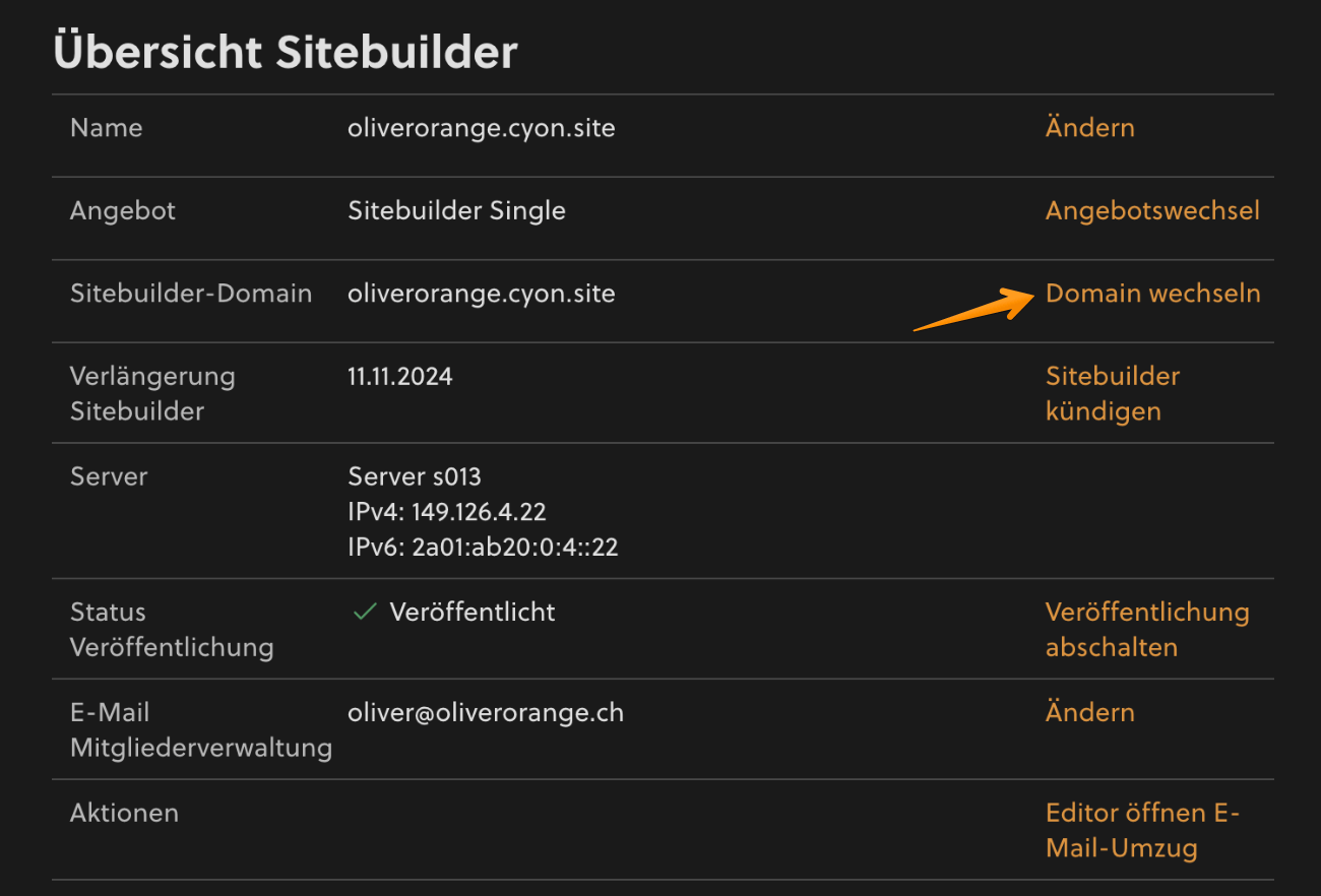 Sitebuilder-Domain ersetzten