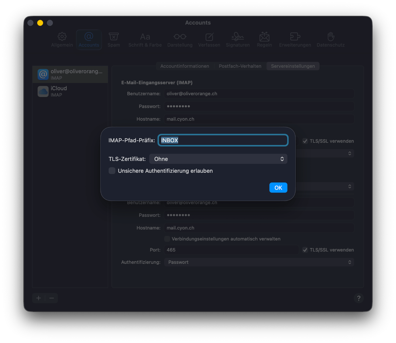 Erweiterte IMAP-Einstellungen