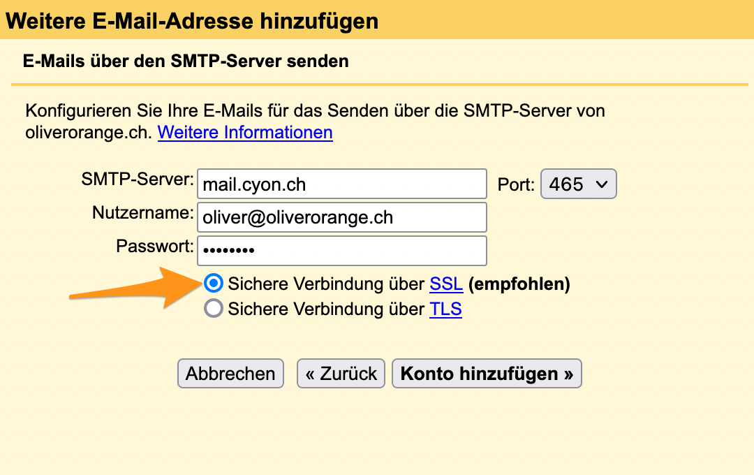 Servereinstellungen für SMTP