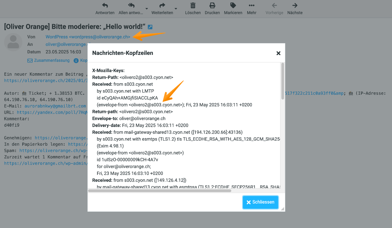 E-Mail mit Header-Daten