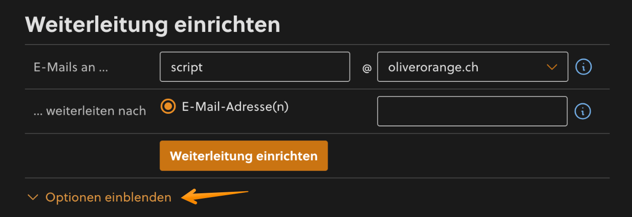 «Optionen einblenden» unter «Weiterleitung einrichten»