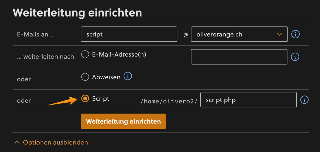 Weiterleitung an ein Script erstellen