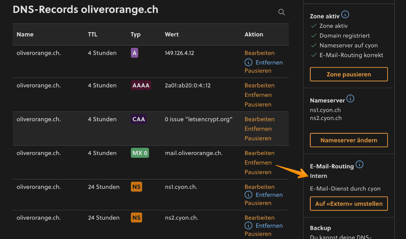 Einstellung E-Mail-Routing