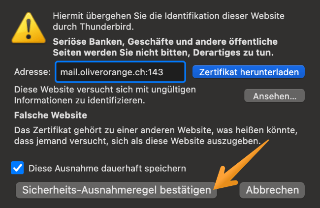 Sicherheitszertifikat bestätigen