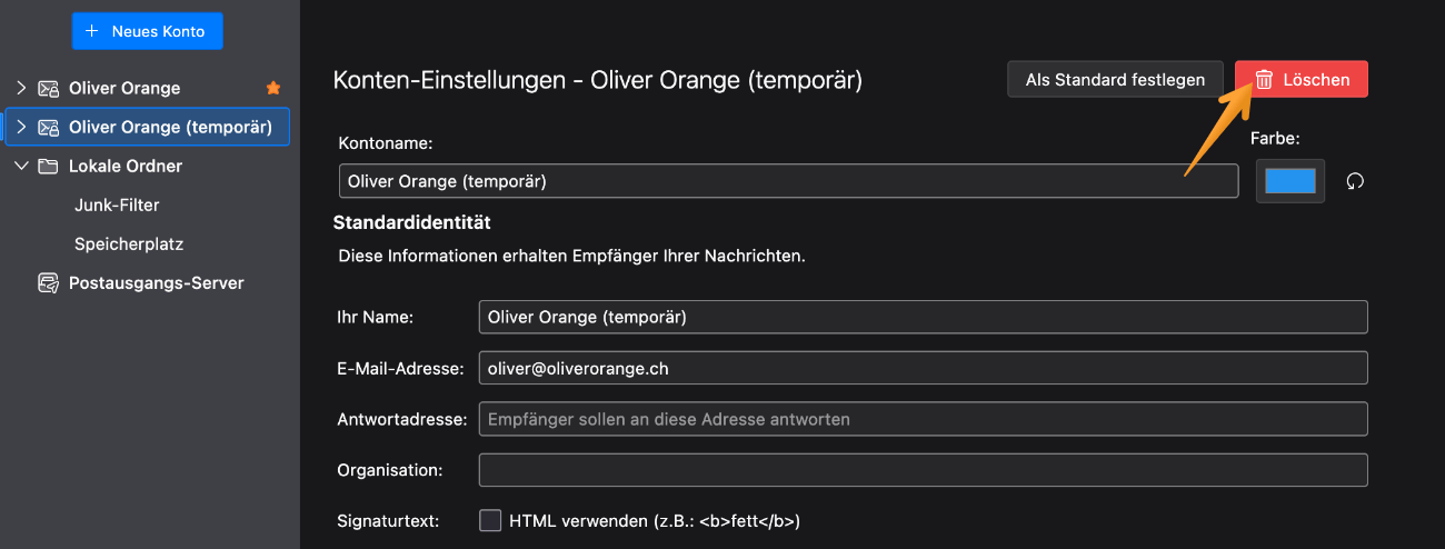 Temporäres E-Mail-Konto entfernen