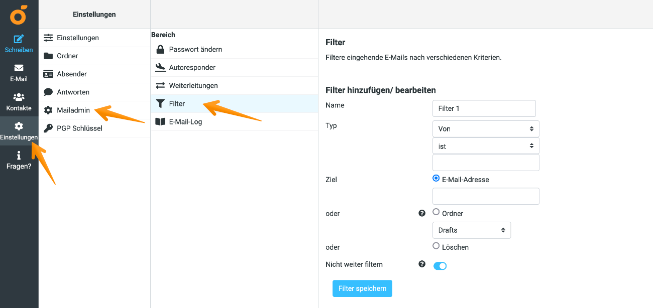 Filter im Webmail erstellen
