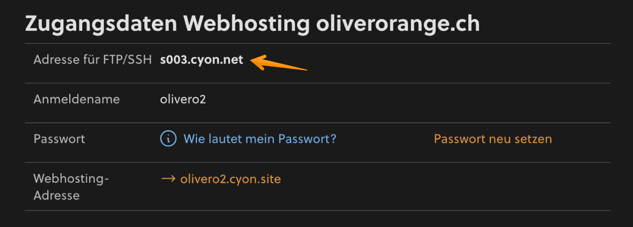 Zugangsdaten Webhosting - Server