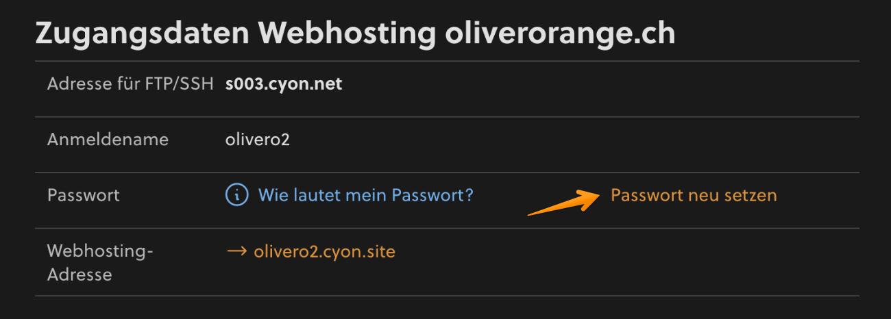 Zugangsdaten Webhosting - Passwort