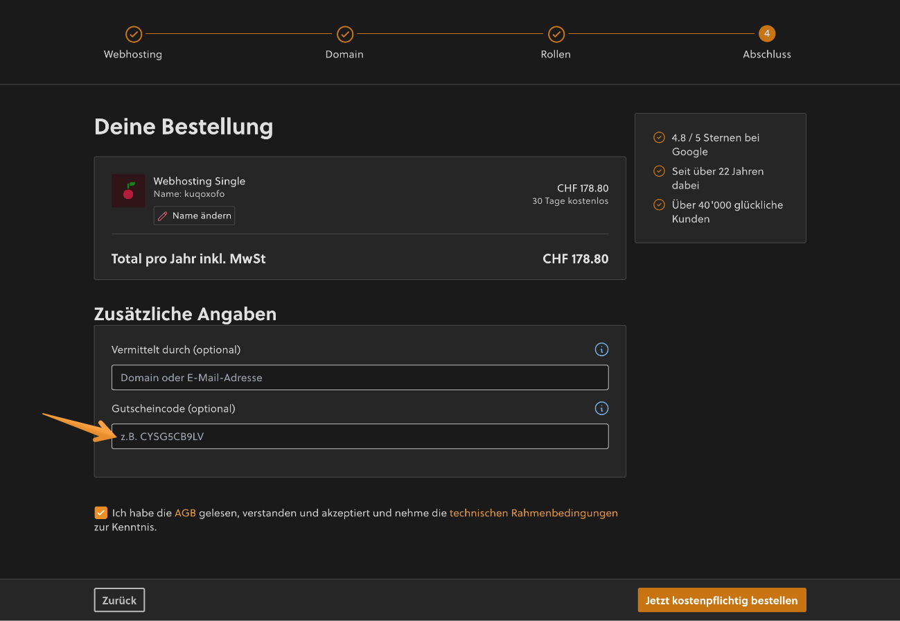 Gutschein im Bestellprozess eingeben