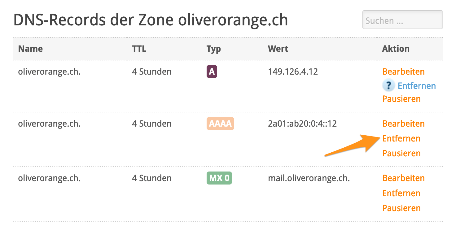 AAAA-Record entfernen