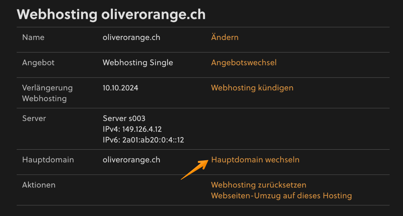 Hauptdomain wechseln