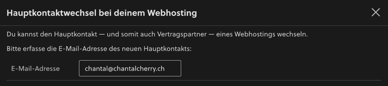E-Mail-Adresse des neuen Hauptkontakts angeben