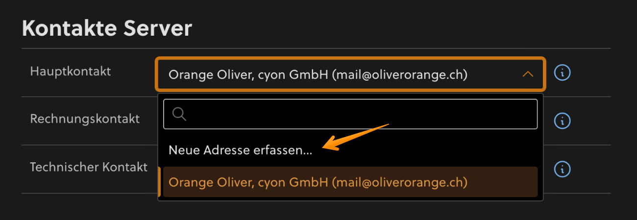 Neue Adresse erfassen als «Hauptkontakt»